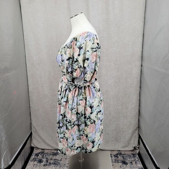 Impromptu 80s Vintage Floral Prom Puff Sleeve Dress Fitted Bodice - Picture 4 of 15